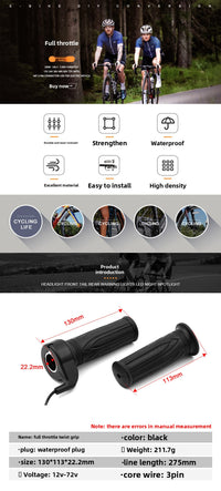 Ebike Full Twist Throttle 12V-72V, WP Connector Ebike Throttle Grip, 20X Full Grip Throttle Replacement