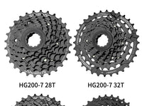 SHIMANO HG200-7/8/9-speed cassette for mountain and road bikes, available in 21/24/27-speed configurations
