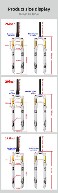 32mm Mountain Bike Front Fork Dirt XC Air Fork 26 27.5 29inch Shock Absorber 100-140MM Travel