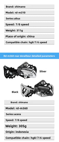 SHIMANO M310 M360 desviador trasero de bicicleta de montaña con cambio trasero de 7/8/21/24 velocidades