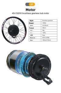 Kit de conversión de bicicleta eléctrica de 48 V/52 V y 2000 W: Juego de motor eléctrico MTB de alta potencia