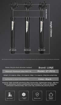 LUNJE mountain bike seatpost, aluminum alloy shock-absorbing seatpost, 350mm shock-absorbing spring seatpost