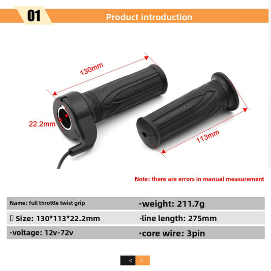 Ebike Full Twist Throttle 12V-72V, WP Connector Ebike Throttle Grip, 20X Full Grip Throttle Replacement