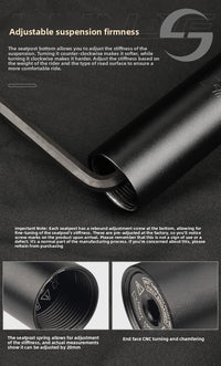 LUNJE mountain bike seatpost, aluminum alloy shock-absorbing seatpost, 350mm shock-absorbing spring seatpost