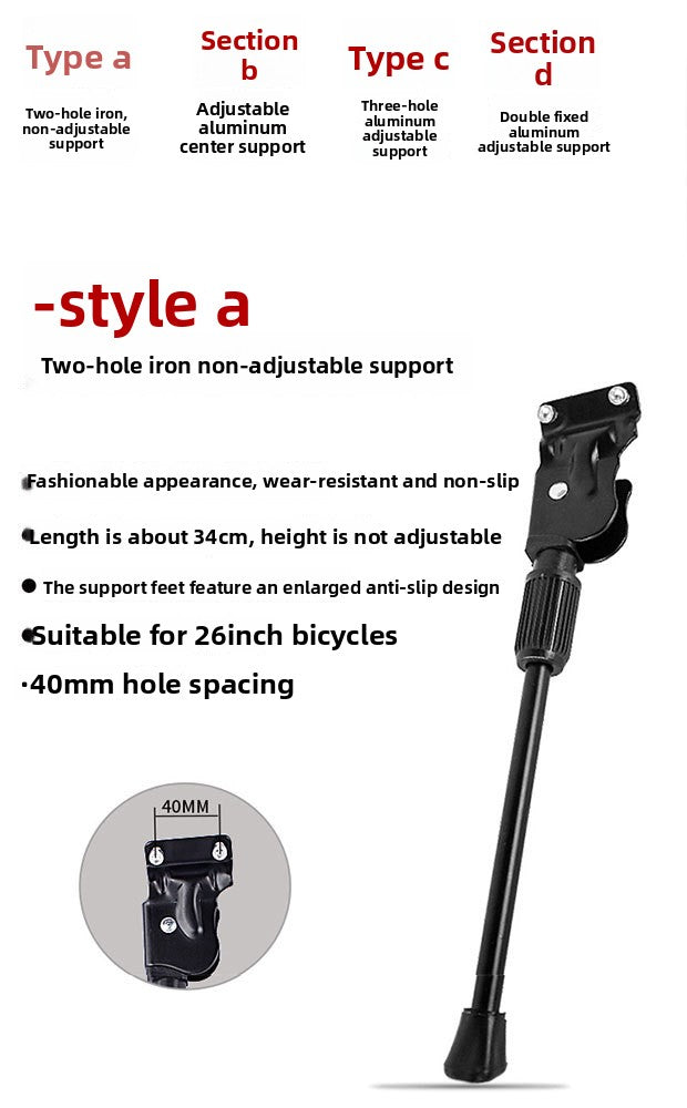 MTB Universal Kickstand Adjustable, Bicycle Side Parking Rack Installation