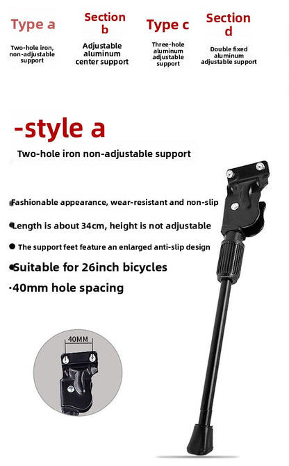 MTB Universal Kickstand Adjustable, Bicycle Side Parking Rack Installation