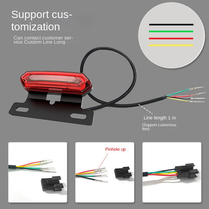 Luz trasera de freno intermitente roja y azul para bicicleta eléctrica, luz de seguridad LED impermeable para conducción nocturna, batería 