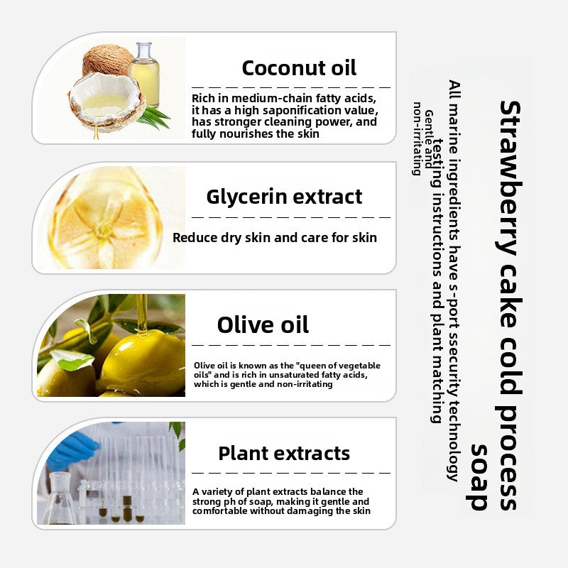 Aceite vegetal Pastel de fresa Aceite esencial Jabón artesanal procesado en frío Control de aceite refrescante Jabón limpiador unisex Jabón frío 