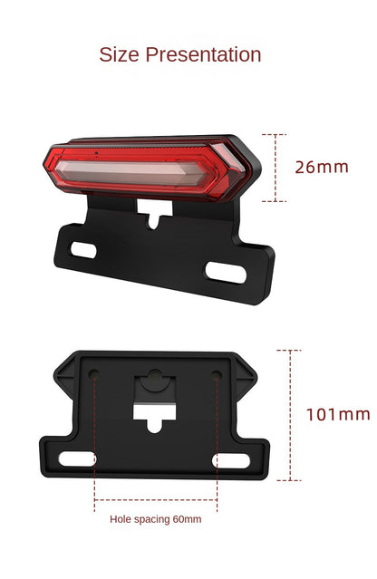Luz trasera de freno intermitente roja y azul para bicicleta eléctrica, luz de seguridad LED impermeable para conducción nocturna, batería 