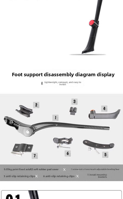 MTB Universal Kickstand Adjustable, Bicycle Side Parking Rack Installation