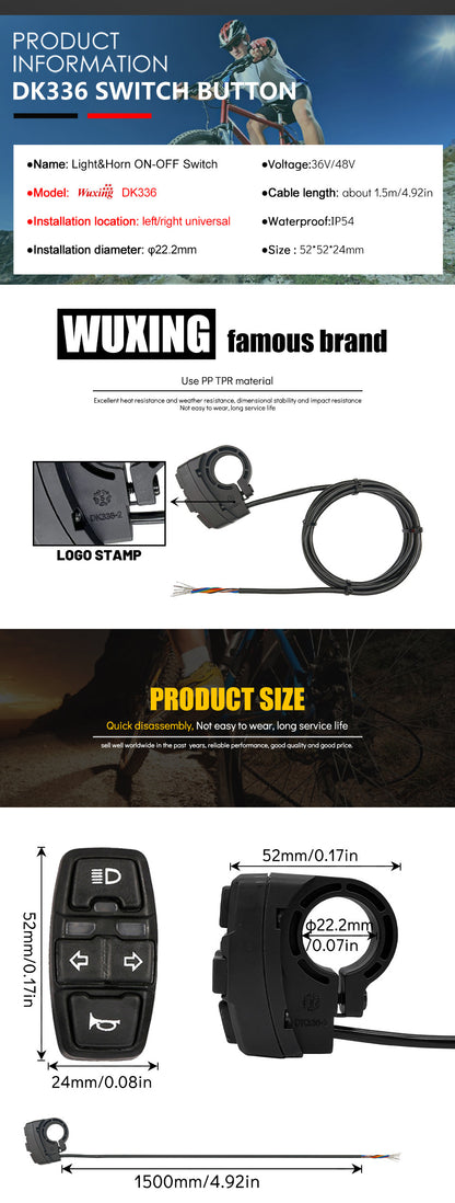 Bicycle Lithium Battery Modification Accessories Five Star DK336 Three-in-One Switch 36v48v Horn Headlight Steering Switch
