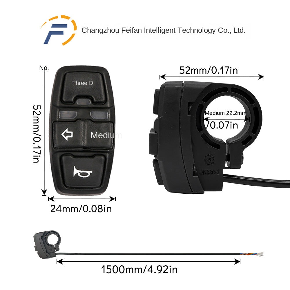 Bicycle Lithium Battery Modification Accessories Five Star DK336 Three-in-One Switch 36v48v Horn Headlight Steering Switch