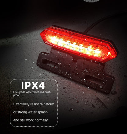 Luz trasera de freno intermitente roja y azul para bicicleta eléctrica, luz de seguridad LED impermeable para conducción nocturna, batería 