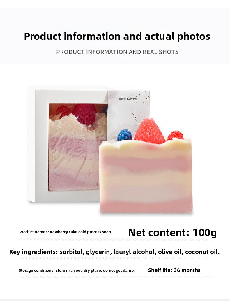 Aceite vegetal Pastel de fresa Aceite esencial Jabón artesanal procesado en frío Control de aceite refrescante Jabón limpiador unisex Jabón frío 