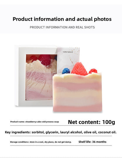 Aceite vegetal Pastel de fresa Aceite esencial Jabón artesanal procesado en frío Control de aceite refrescante Jabón limpiador unisex Jabón frío 