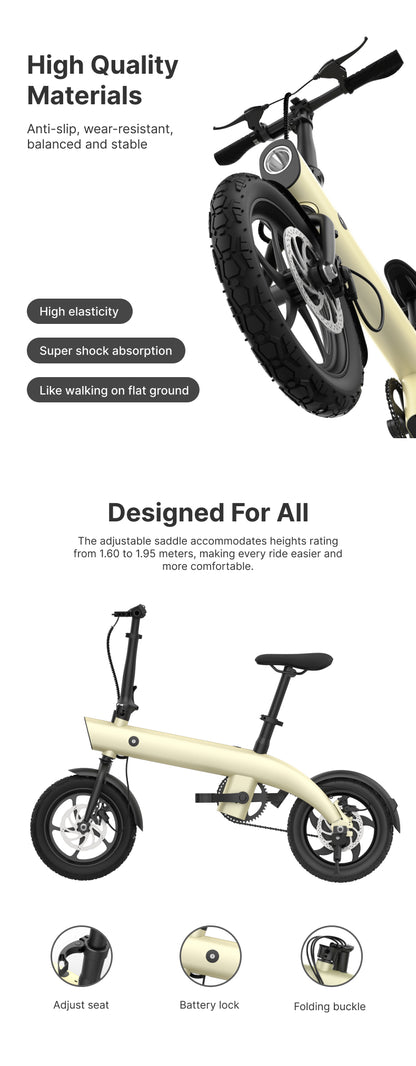 14" Aluminum Folding E-Bike: 36V 250W Rear Hub Motor, 3-Speed, Lightweight Lithium Battery Electric Bicycle