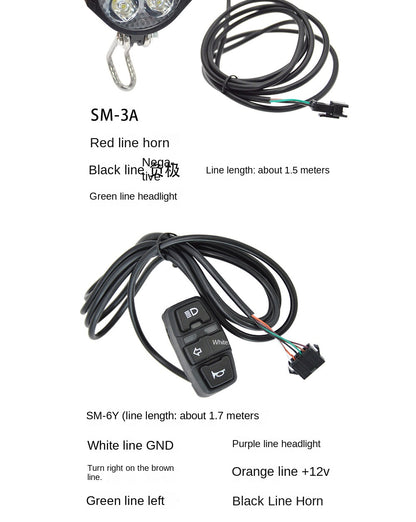 Electric Bicycle High Brightness Front Light Tail Light Brake Turn Signal Combination Five-Star Switch Button Scooter Modification Parts