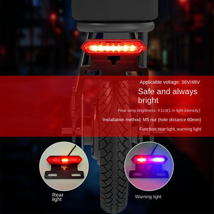 Luz trasera de freno intermitente roja y azul para bicicleta eléctrica, luz de seguridad LED impermeable para conducción nocturna, batería 