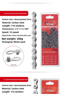 Silver Bicycle Chain 6–12 Speed for MTB & Road Bikes