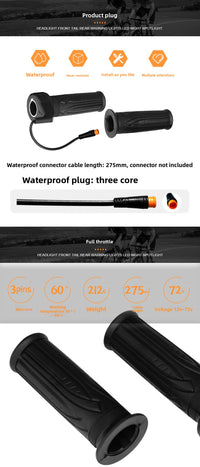 Ebike Full Twist Throttle 12V-72V, WP Connector Ebike Throttle Grip, 20X Full Grip Throttle Replacement