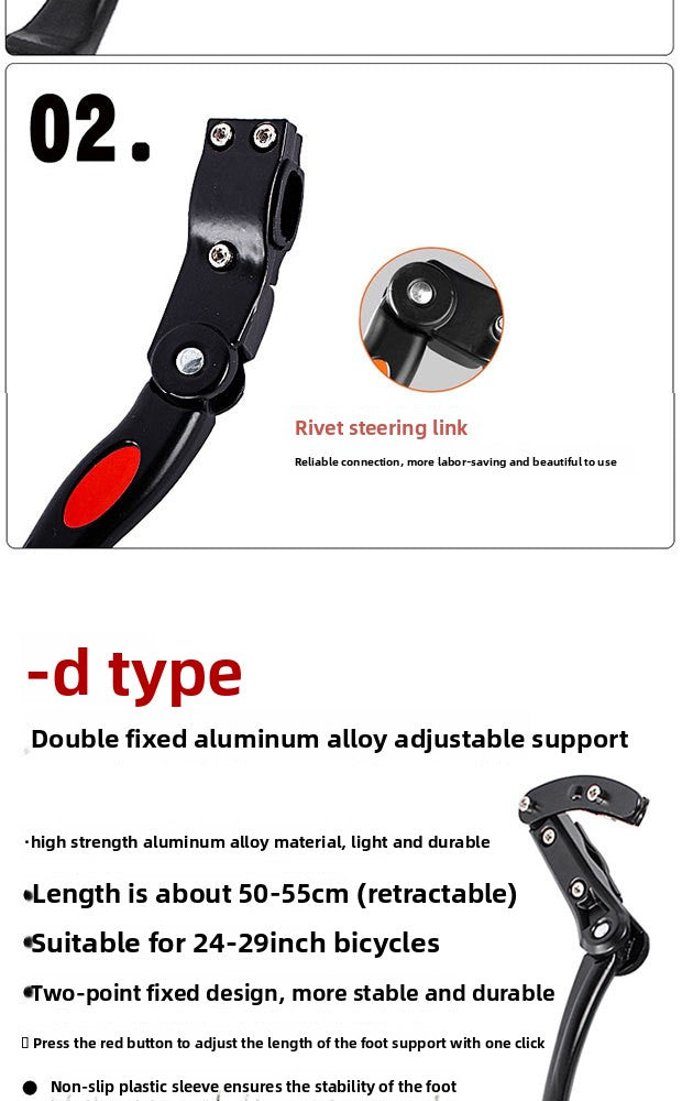 MTB Universal Kickstand Adjustable, Bicycle Side Parking Rack Installation