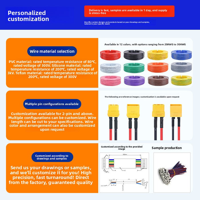 ESC T-connector cable, XT30, XT60, XT90 female connector, RC model socket, switch connector