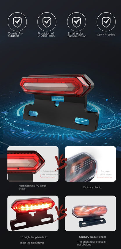 Luz trasera de freno intermitente roja y azul para bicicleta eléctrica, luz de seguridad LED impermeable para conducción nocturna, batería 