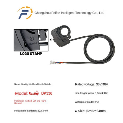 Bicycle Lithium Battery Modification Accessories Five Star DK336 Three-in-One Switch 36v48v Horn Headlight Steering Switch