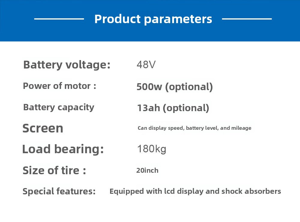 20inch Aluminum Alloy 750w High-power Motor With Shock Absorption Lithium Battery Power-assisted Dual-use Mountain Bike
