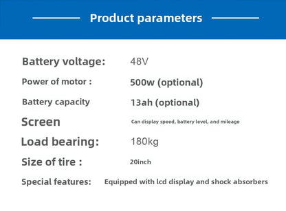 20inch Aluminum Alloy 750w High-power Motor With Shock Absorption Lithium Battery Power-assisted Dual-use Mountain Bike