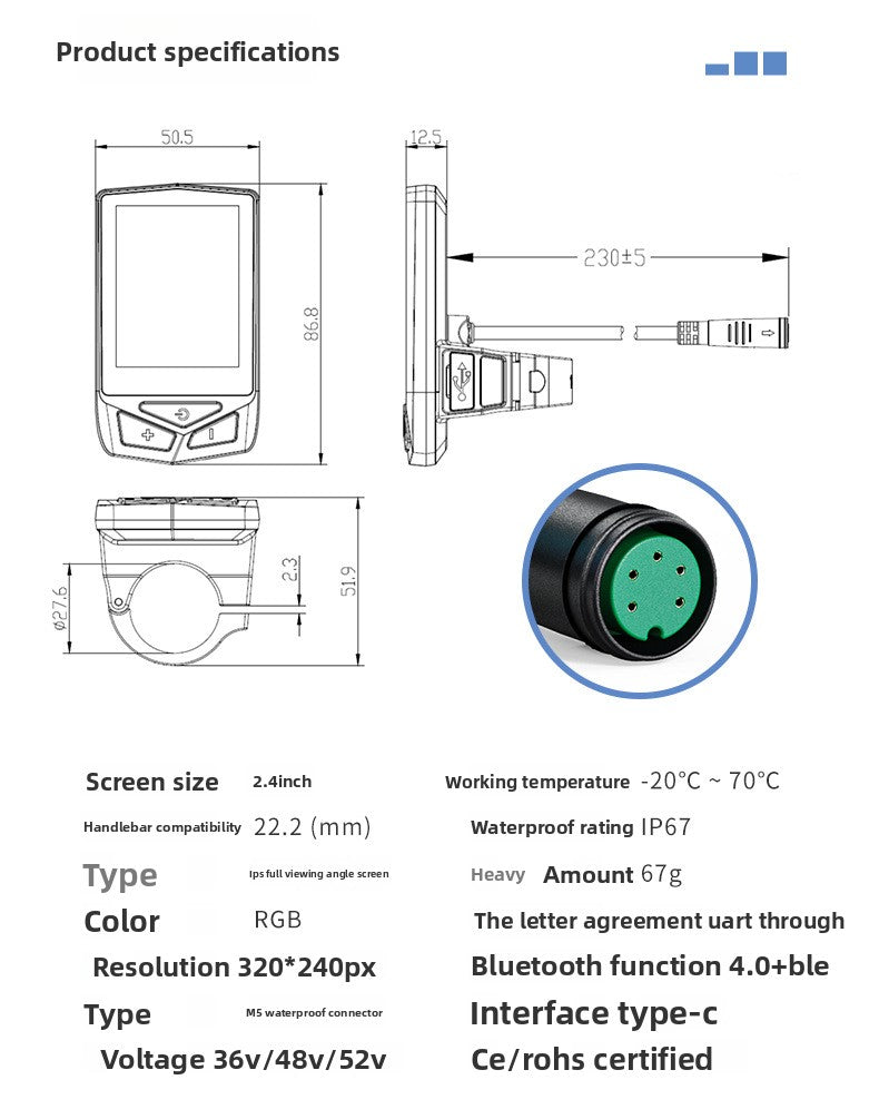 TSDZ2B/Z16 Ebike UART Smart Meter EKD01 Mid-Motor LCD Display