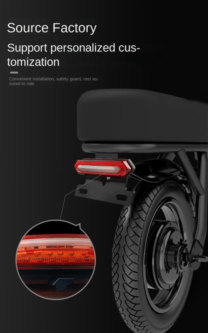 Luz trasera de freno intermitente roja y azul para bicicleta eléctrica, luz de seguridad LED impermeable para conducción nocturna, batería 