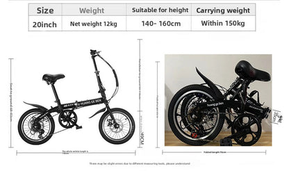 20" Ultra-Light Folding Bike: Portable Speed Bicycle for All Ages