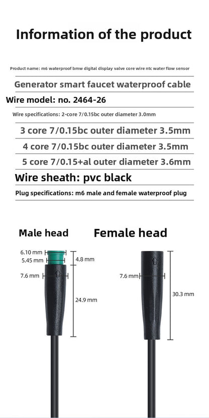 Conector micro impermeable M6 para bicicleta eléctrica, 2, 3, 4 y 5 pines, macho y hembra, cable de alimentación, enchufe rápido 