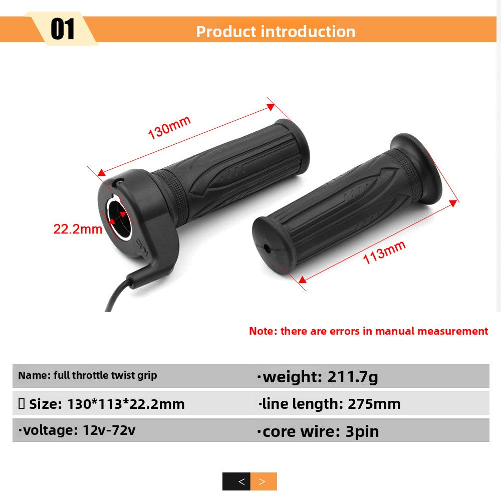 Ebike Full Twist Throttle 12V-72V, WP Connector Ebike Throttle Grip, 20X Full Grip Throttle Replacement