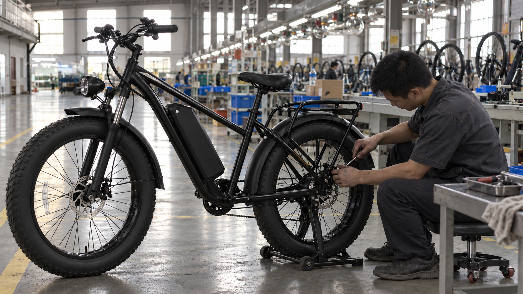 Illustration d’une scène d’entretien de vélo électrique